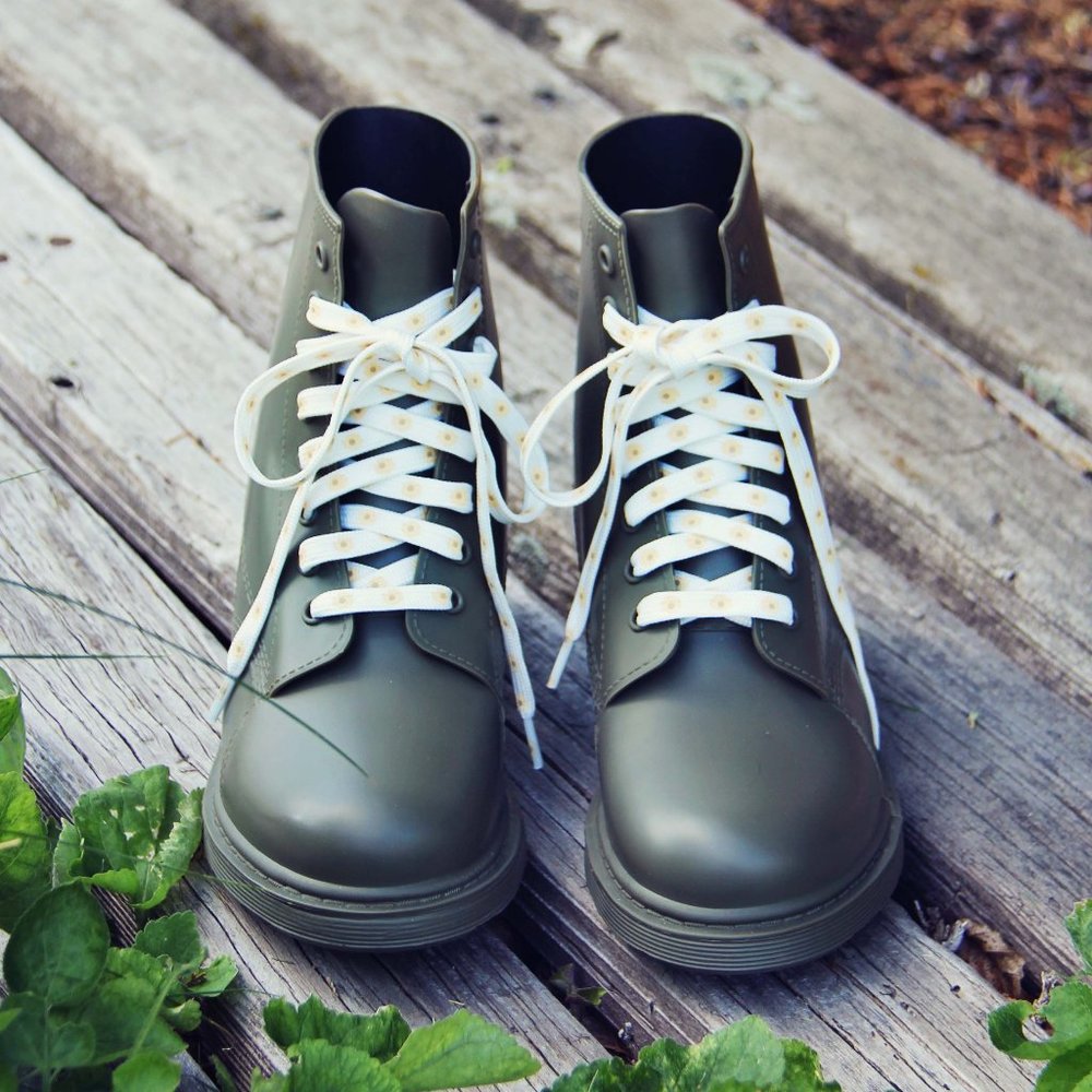 New Army Green Daisy Lace Fall Rain Boots Shoes